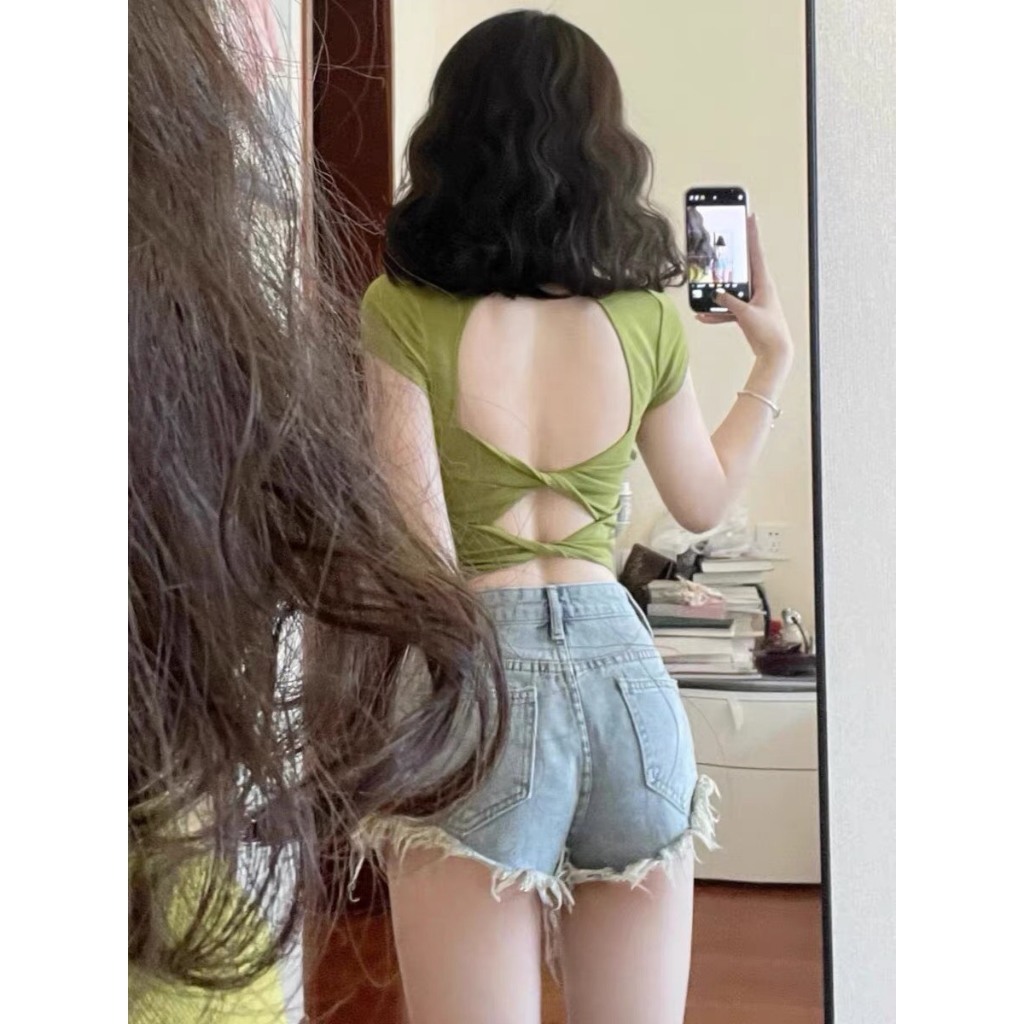 Quần short nữ hở túi rách đùi, quần đùi jeans denim rách tua rua túi hở siêu sexy siêu chất N94 | BigBuy360 - bigbuy360.vn