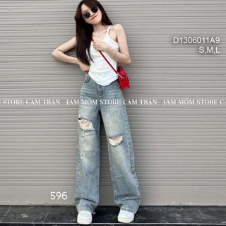 Quần jean ống suông dài phối rách thời trang!