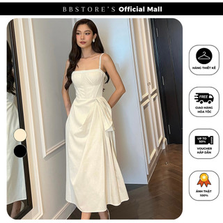 Đầm xòe hai dây dự tiệc xếp nhún sang trọng bbstore's -d2289