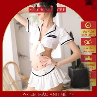Váy ngủ cosplay cảnh sát siêu sexy,đồ ngủ cosplay cô cảnh sát áo croptop cột dây chân váy xếp ly