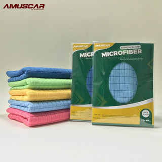 Khăn lau kính xe ô tô đa năng AMUSCAR 100% Microfiber chuyên dụng lau kính và nội thất KT 35x40cm