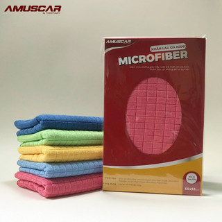 Khăn lau xe ô tô AMUSCAR 100% Microfiber chuyên dụng lau kính và nội thất không bụi vải KT 50x55cm