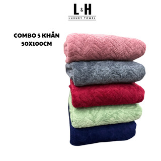 Combo 5c khăn tắm lông cừu xương cá, kt 50x100cm, màu giao ngẫu nhiên