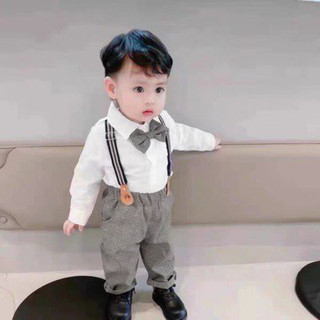 Bộ công tử áo sơmi quần 2 dây cho bé trai