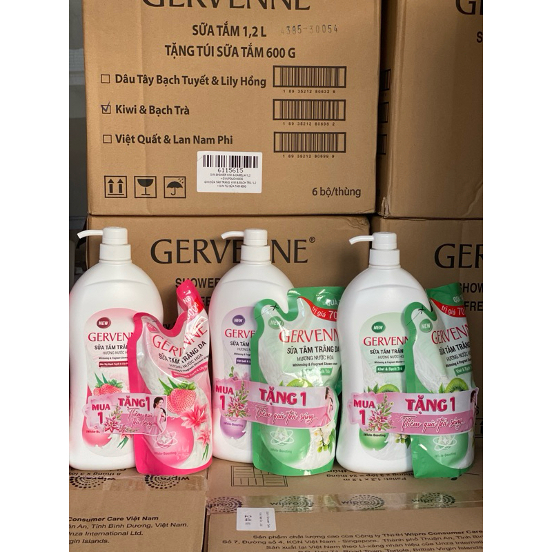 Sữa Tắm Gervenne trắng da 1.2K Tặng Túi sữa tắm 600g
