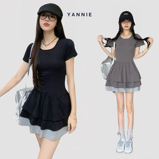 Váy đầm ngắn tay dáng balletcore xếp tầng dễ thương Yannie