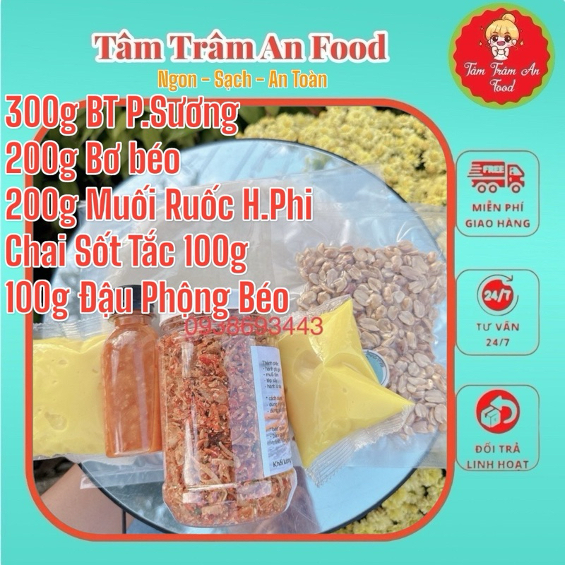 BÁNH TRÁNG PS 300g, 100g SỐT TẮC, 100g đậu phộng, 200g bơ vàng,200g muối tôm hành
