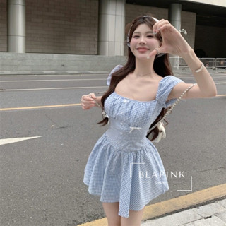 Đầm Xoè Caro Xanh Thiết Kế Trễ Vai - Vera Dress T213