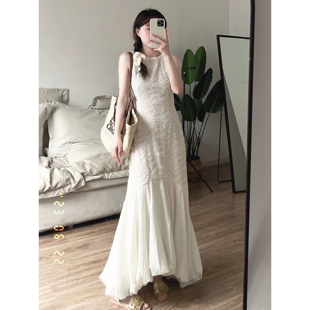 Đầm thiết kế maxi nude ren SN đuôi cá tôn dáng