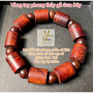Vòng phong thủy gỗ sưa dây hút tài vận, vòng tay nam nữ, vòng gỗ sưa đốt trúc màu sắc đỏ, vân gỗ đẹp