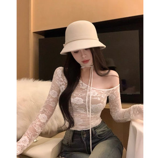 Áo ren tay dài lệch vai kèm dây cột 3A84
