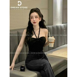 Áo cúp ngực xoắn dây yếm chéo cổ phom croptop chất thun xốp nhăn co dãn