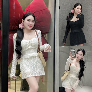 Bigsize Set 3 món ren đi biển chân váy ngắn có kèm mút 55-95kg