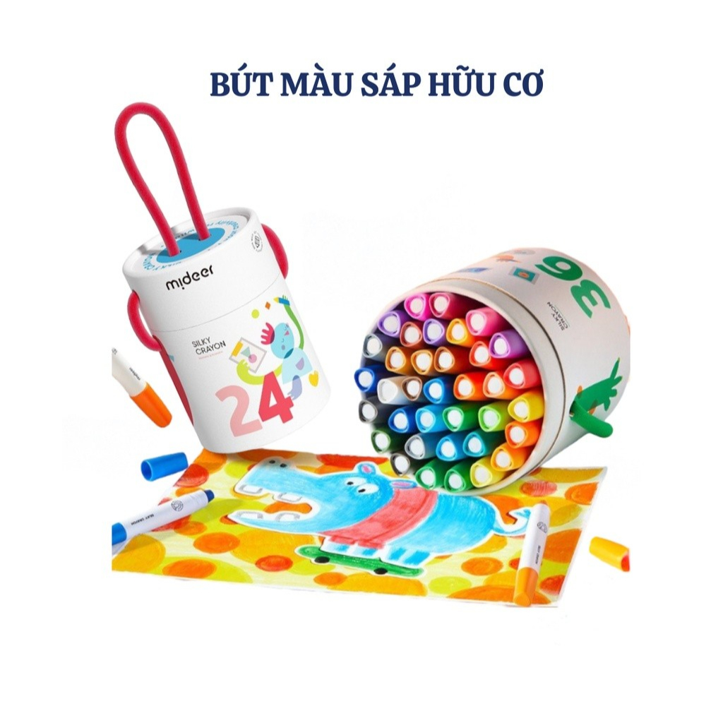 BÚT MÀU SÁP HỮU CƠ MIDEER SILKY CRAYON KÈM QUAI XÁCH CHO BÉ 24-36 MÀU