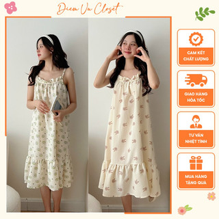 Đầm ngủ nữ 2 dây mảnh, đầm mặc nhà cute nhiều hoạt tiết