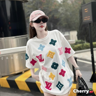 Áo Thun LV Dập Lông Xù ❤ Áo Phông Cotton Khô Dày Dặn Dáng Rộng Nam Nữ NA206I SIÊU HOT ❤️