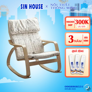 Ghế thư giãn bập bênh, ghế bập bênh, ghế gỗ bạch dương cao cấp có đôn dời gác chân thoải mái