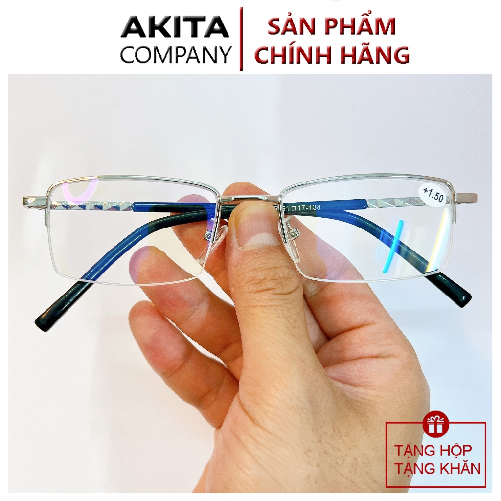 Kính lão thị viễn thị Nửa viền cao cấp hàng đẹp AKITA135 tròng Japan chuẩn độ từ 1 đến 4