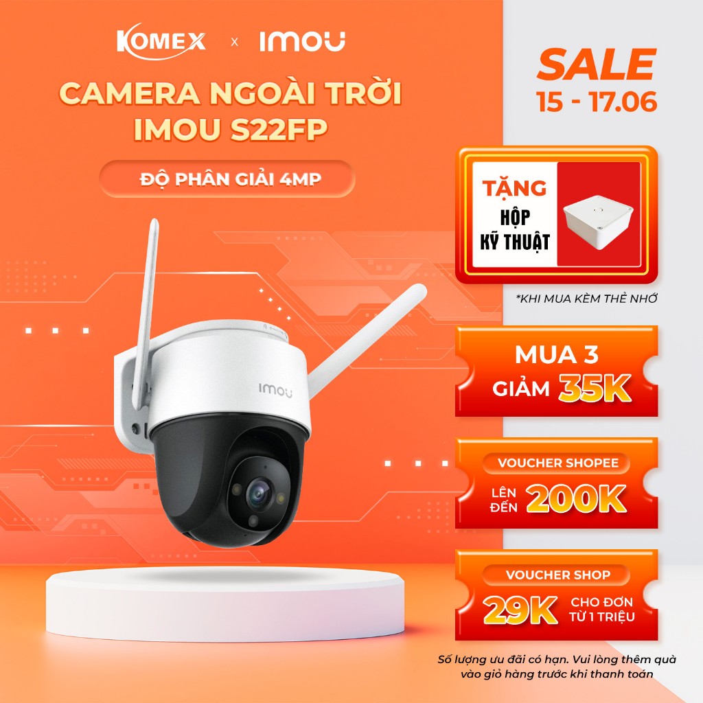 Camera imou wifi S22FP/S42FP có màu ban đêm tích hợp còi báo hú đèn cảnh báo và đàm thoại 2 chiều - komex