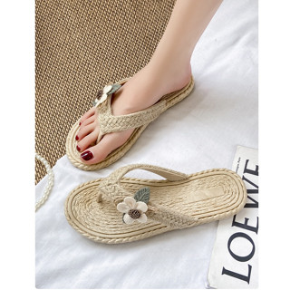 Laylalay.n - [Sẵn size] Dép giả cói nữ xỏ ngón đính hoa nhỏ xinh xắn - ứng dụng cao, văn phòng, đi dạo, đi biển - LAL11