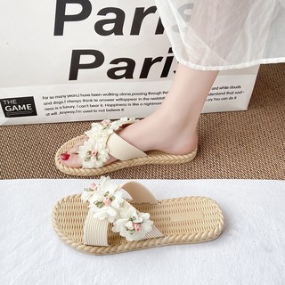 Laylalay.n - [Sẵn size] Dép cói nữ quai chéo đính hoa voan cánh nhỏ - ứng dụng cao, văn phòng, đi dạo, đi biển - LAL22