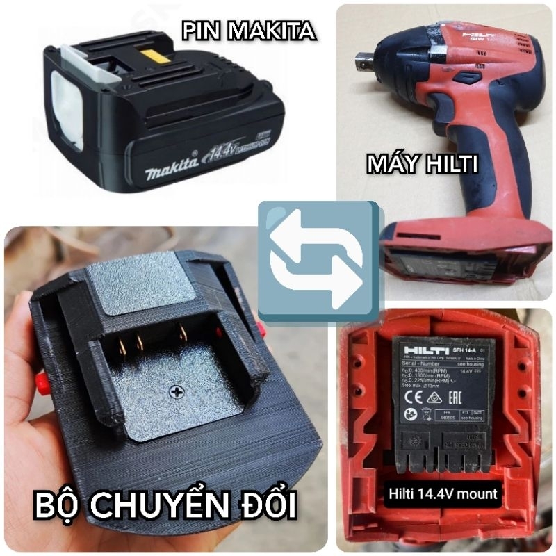 Bộ chuyển đổi cho máy Hilti 14.4V xài pin Makita - Đế chuyển pin