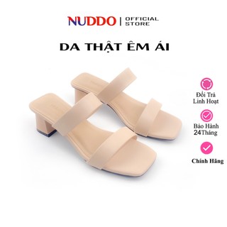 Dép Guốc Nữ Cao Gót 5p Gót Vuông Quai Ngang Da Thật Êm Chân Thời Trang Cao Cấp NUDDO A0552D