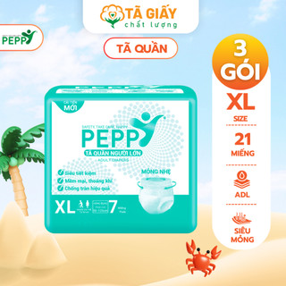 Bộ 3 gói tã quần người già peppy siêu mỏng, bỉm quần người già kháng khuẩn size xl7 miếng