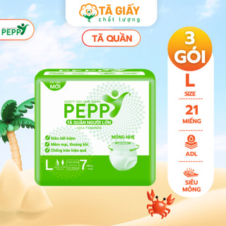 Bộ 3 gói tã quần người già peppy siêu mỏng, bỉm quần người già kháng khuẩn size m8 miếng