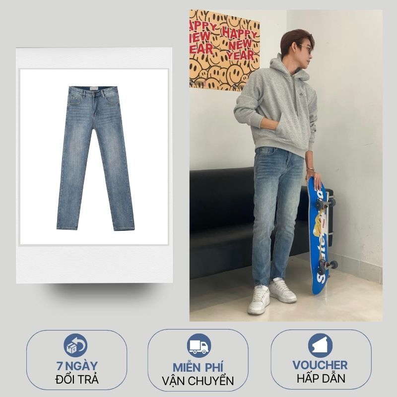 [SALE LỚN Th.12 còn 169K] Quần Jean Nam co giãn,form Slim Fit| OTHER SIDE Slim Fit Jean, Indigo Wash