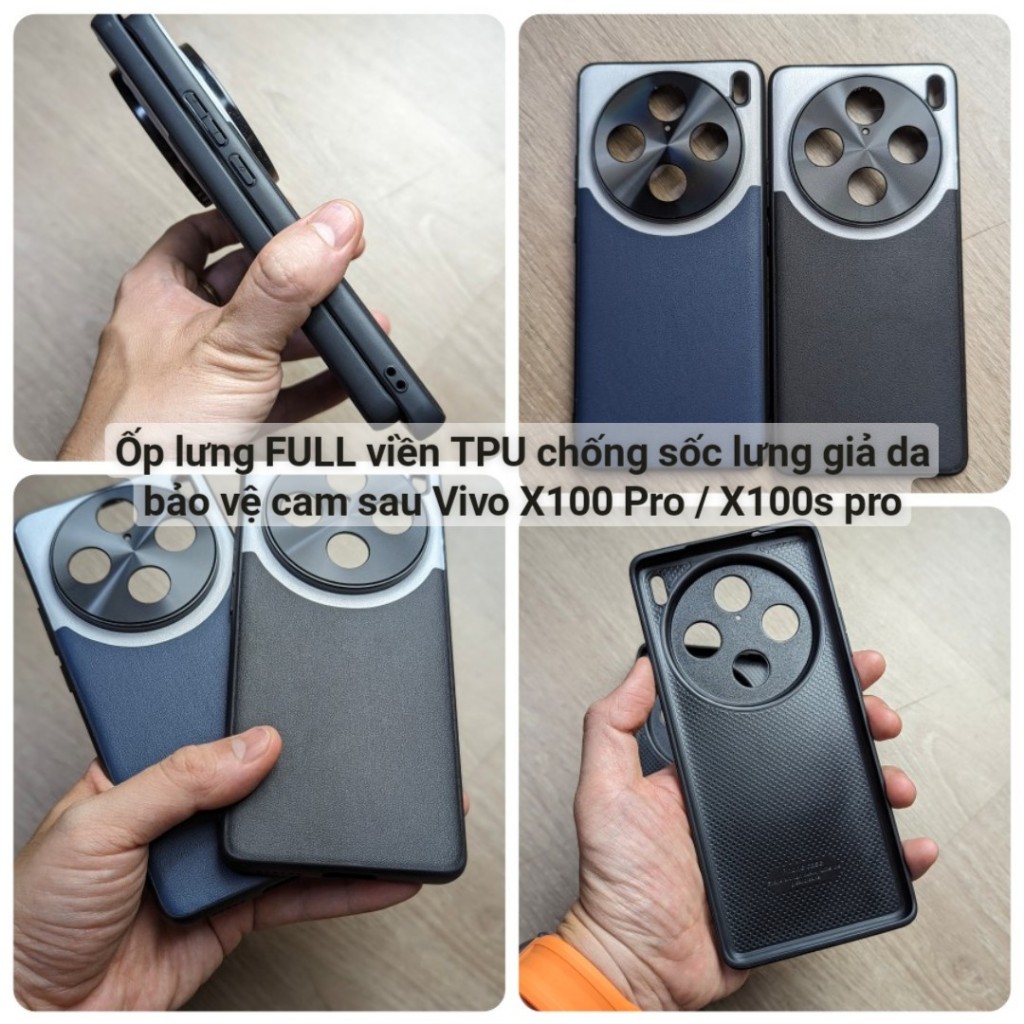 Ốp lưng FULL viền TPU chống sốc lưng giả da bảo vệ camera sau Vivo X100 Ultra / X100 Pro / X100s pro
