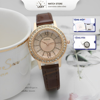 Đồng hồ nữ GOGEY02 dây da mặt tròn đính đá full viền sang trọng