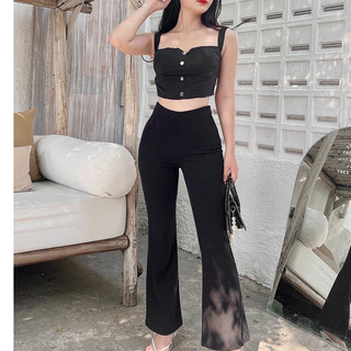 Quần Ống Le Cạp Cao Khóa Sau Lưng Chất Vải Thun Cát Hàn Co Giãn Hot Trend Thời Gian Qua