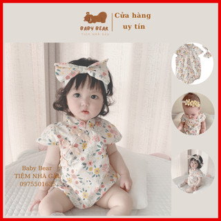 [MUA 1️⃣ TẶNG 1️⃣ ]Sườn xám cho bé gái body sườn xám hoa nhí tặng kèm turban nơ cho bé gái đi biển đi chơi dự tiệc