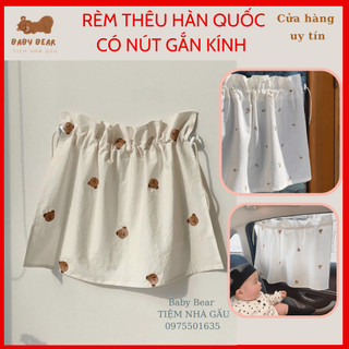 Rèm ô tô che nắng Phong Cách Hàn Quốc thêu hình gấu oliu và tuylip loại dày chắn nắng hàng xuất dư có kèm nút gắn