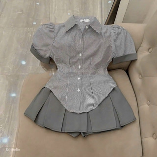 Set Thom Kẻ Mix Váy Ly [K08]