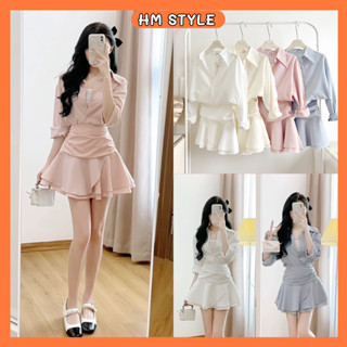 Sét áo sơ mi trơn dài tay + chân váy xoè tầng rúm eo chất thô Hàn mềm, set bộ đồ nữ công sở phong cách HQ HB738