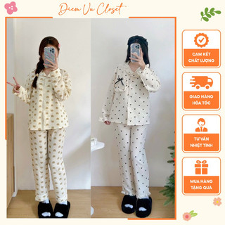 Pijama đũi xốp/ đũi Thái, bộ ngủ nữ mặc nhà tay dài