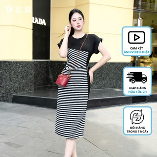 Đầm thun kẻ sọc bigsize nhún eo che bụng Quảng Châu cao cấp D&R Fashion D560