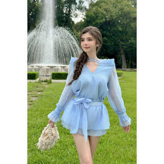 Glorious Palette Đầm voan phối trễ vai dáng ngắn tay dài kèm quần bảo hộ DELWYN DRESS chất liệu voan tơ mềm có lót lụa
