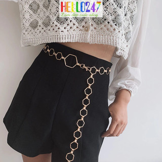 Thắt lưng xích kim loại lục giác HELLO247 Đai váy nịt eo váy áo đầm vest đơn giản sang trọng TLUX61