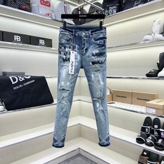 Quần jean nam Purple xanh bạc tươi rách cào kẻ sơn đùi gối 4 cúc treo mác lụa QJ552P