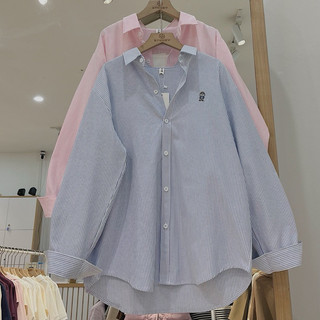 Áo sơ mi kẻ thêu hình form suông rộng , áo sơ mi oversize form khoác nữ Hàn Quốc, Kẻ sọc Women Nữ HOT 2024