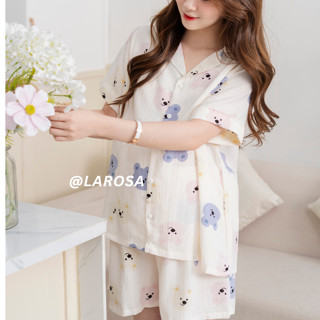 Bộ Đồ Bầu Cổ Sam Có Khóa Kéo Ngực Mùa Hè Larosa Mặc Nhà Và Sau Sinh Vải Đũi Xốp Cao Cấp - LR015B