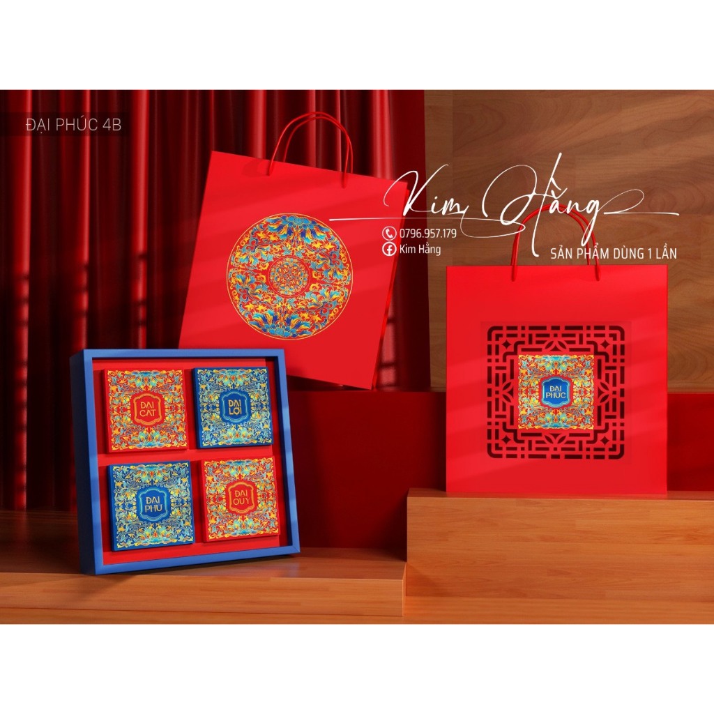 Hộp trung thu 4 bánh Đại Phúc , Hộp đựng bánh trung thu 150gr-250gr . Hộp trung thu mẫu mới 2024