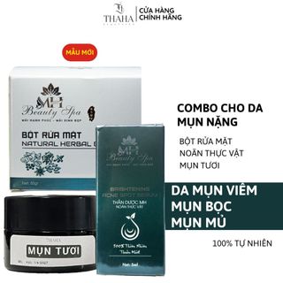 Combo giảm mụn MH Beauty Spa, Noãn thực vật, Bột rửa mặt, Kem mụn viêm, Giảm mụn sau 7 ngày