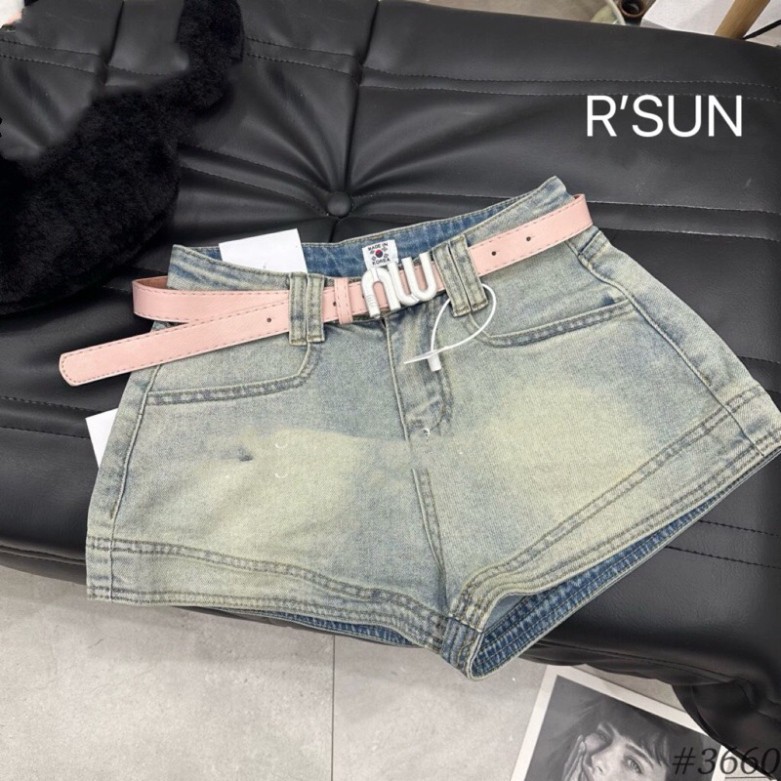 Quần đùi bò nữ, quần short bò nữ may cách điệu gấu kèm đai miumiu siêu xinh hàng QCL1 N99 | BigBuy360 - bigbuy360.vn