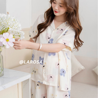  Đồ Bộ Bầu Và Sau Sinh Cổ Sam Mùa Hè 2024 Larosa Mặc Nhà Vải Đũi Xốp Mềm Mát Cao Cấp - LR015B 
