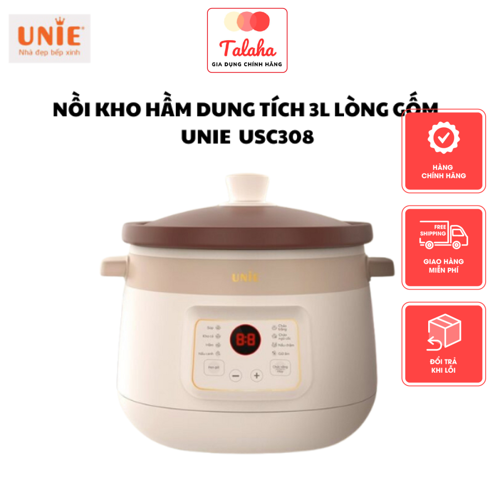 Nồi kho hầm chuyên dụng Unie USC308 dung tích 3L lòng gốm sứ tự nhiên cao cấp BH 12T chính hãng