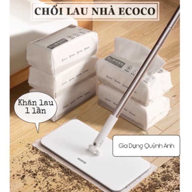 Cây Lau Nhà ECOCO Kèm Khăn Lau Tĩnh Điện Dùng Một Lần/ Chổi Lau Nhà Tiện Lợi Không Cần Giặt, Gia Dụn